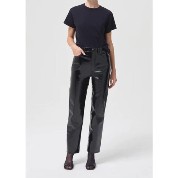 NEW AGOLDE SHADOW PATENT RECYCLED LEATHER 90'S PINCH WAIST PANT SIZE 30 - Picture 1 of 12